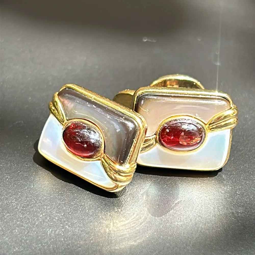 Vintage Kylo Sterling Silver Gold plated Garnet MOP Cufflinks
